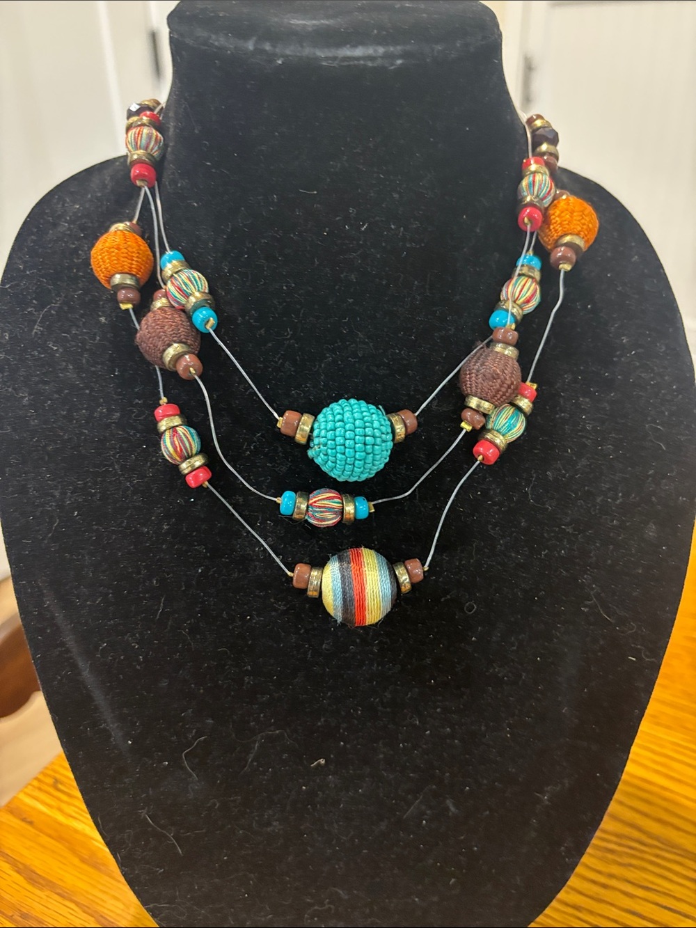 Multicolor Beaded Layered Necklace - Turquoise, Orange & Brown